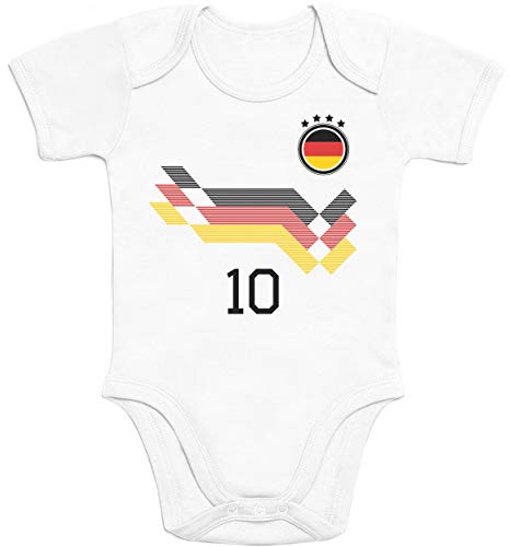 Shirtgeil Deutschland Fußball EM WM Trikot Kinder Wunschname Nummer Baby Body Kurzarm-Body 3-6 Monate Weiß