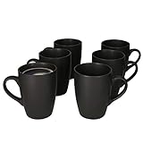 MamboCat Lampart Nero 6er Kaffeebecher-Set schwarz I Steingut-Tassen matt schwarz im modernen Ethno-Stil I Kaffeetassen-Set für 6 Pers. - Kaffeepott groß mit Henkel I Kaffee-Tasse schwarz 6 Stück