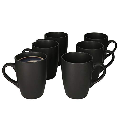 MamboCat Lampart Nero 6er Kaffeebecher-Set schwarz I Steingut-Tassen matt schwarz im modernen Ethno-Stil I Kaffeetassen-Set für 6 Pers. - Kaffeepott groß mit Henkel I Kaffee-Tasse schwarz 6 Stück