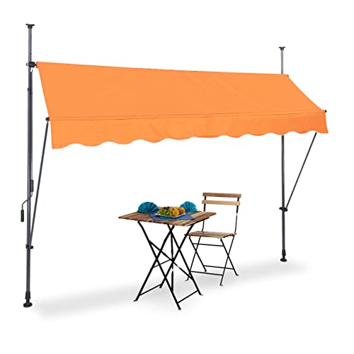 Relaxdays Klemmmarkise, 250cm breit, höhenverstellbar, Sonnenschutzmarkise Balkon ohne Bohren, UV-beständig, orange/grau