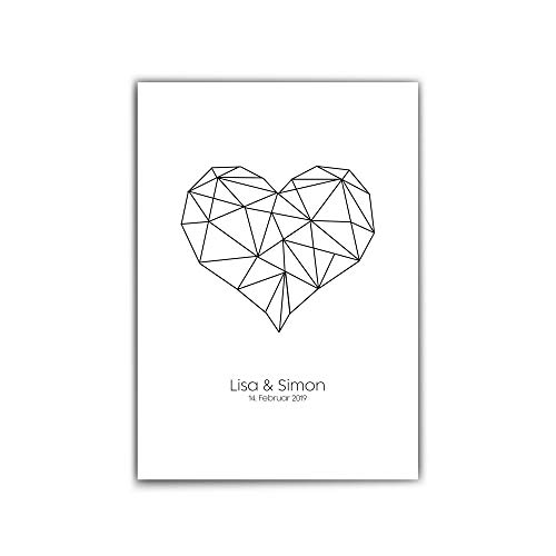 Poster Personalisiert Liebe - Herz - dina4 | 30x40 cm - Typographie - Quote – Namen + Datum personalisiert - Personalisiertes Geschenk Hochzeit/paare - schwarz-weiß - ohne Bilderrahmen