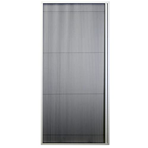 Fliegengitter Plissee Tür 100 x 215 cm, weißer eloxierter Aluminiumrahmen, Insektennetz Abdeckung für Terrassen und Balkontüren, schützt vor Insekten, Fliegen und Mücken