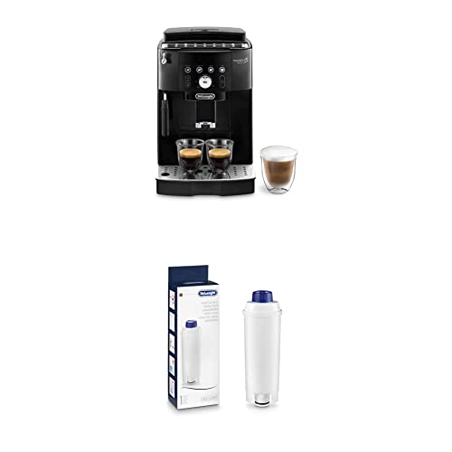 De'Longhi Magnifica S Smart ECAM 230.13.B Kaffeevollautomat mit Milchaufschäumdüse,2-Tassen-Funktion, Schwarz & De'Longhi Original Wasserfilter DLSC002, Zubehör für De'Longhi Kaffeevollautomaten, weiß