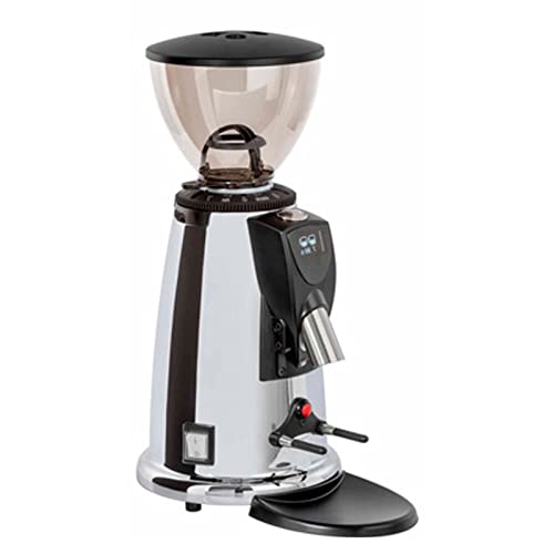 Macap Kaffeemühle M42D Chrom, Espressomühle elektrisch mit Scheibenmahlwerk, Espresso Mühle mit stufenloser Mahlgradeinstellung, 3 Speicherplätze, Direktmahler mit Display und schneller Ausgabe