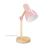 Relaxdays Schreibtischlampe, verstellbare Retro Tischlampe, Holz & Metall, E27 Fassung, Leselampe, 45,5 x 14,5 cm, rosa, 10032655_113