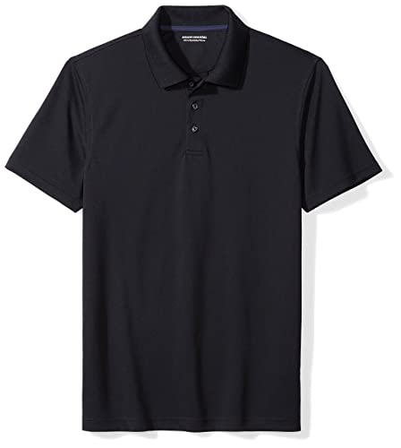 Amazon Essentials Herren Golf-Poloshirt, Schnell Trocknend, Schmale Passform, Schwarz, L