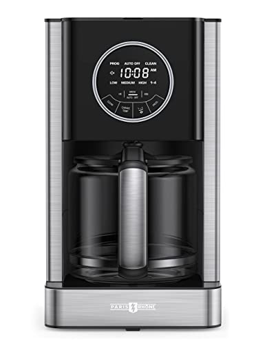 Paris Rhône Kaffeemaschine Filterkaffeemaschine mit 24h Timer, 1.8L 12 Tassen filtermaschine mit Touchsteuerung Selbstreinigungsfunktion 3 Temp-Warmhalten Tropfsichere Glaskanne Kaffeemaschinen
