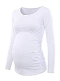 Love2Mi Damen Langarm Schwanger T-Shirt Umstandsshirt Umstandstop Schwangerschaft, 2#weiß, S