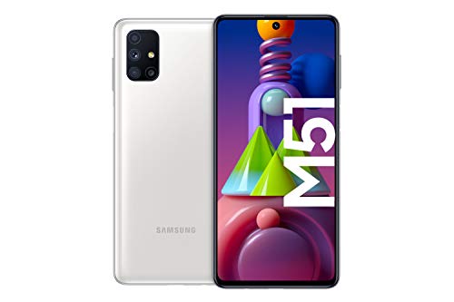 Samsung Galaxy M51 Android Smartphone ohne Vertrag, Quad-Kamera, 6,7 Zoll Infinity-O Super AMOLDED+ Display, starker 7.000 mAh Akku, 128 GB/6GB, Handy in Weiß, deutsche Version exklusiv bei Amazon