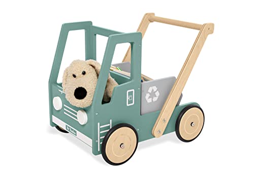 PINOLINO Lauflernwagen Kipplaster Fred, aus Holz, mit Bremssystem, gummierten Holzrädern und kippbarer Mulde, grün und bunt lackiert