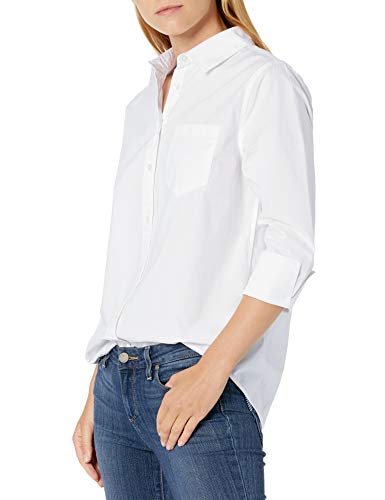 Amazon Essentials Damen Popeline-Hemd mit 3/4-Ärmeln, Klassischer Schnitt, Weiß, M