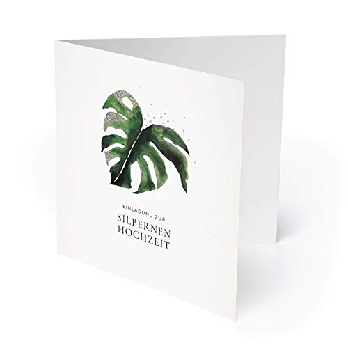 (100 x) Hochzeitseinladungen Silberhochzeit silberne Hochzeit Einladungskarte Elegant - Silberblatt