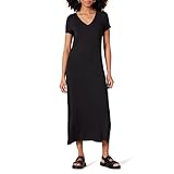 Amazon Essentials Damen Kurzärmliges, mittellanges Jersey-Kleid mit V-Ausschnitt, Schwarz, M