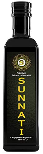 Sunnati® PREMIUM Schwarzkümmelöl Ungefiltert 1L - Kaltgepresst | Naturbelassen | 100% rein & Frisch | 1. Pressung Ägyptisch, Vegan 1000ml