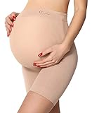 Be Mammy Damen Umstandsmode Hohe Taille Umstandsshorts ohne seitliche Nähte Unterwäsche Schwangerschaft 06 15 (Beige, XXL)