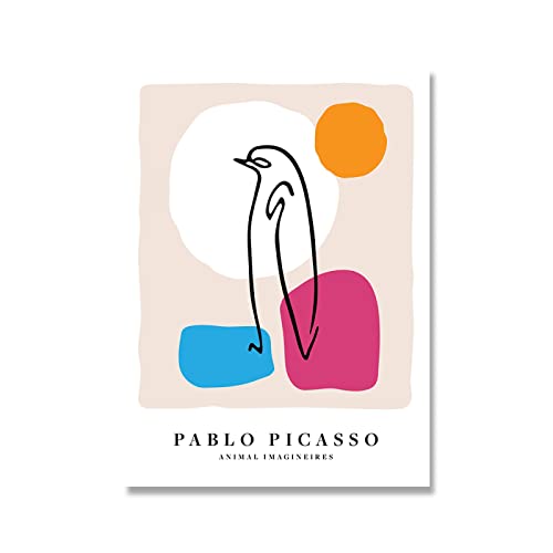 JQNDDP Picasso Poster Picasso Drucke Abstrakte Linie Pinguin Gemälde Picasso Leinwand Wandkunst Minimalistisches Bild Für Wohnzimmer Dekor 50x70cmx1 Kein Rahmen