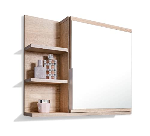 DOMTECH Badezimmer Spiegelschrank mit Ablagen, Badezimmerspiegel, Eiche Sonoma Spiegelschrank, L