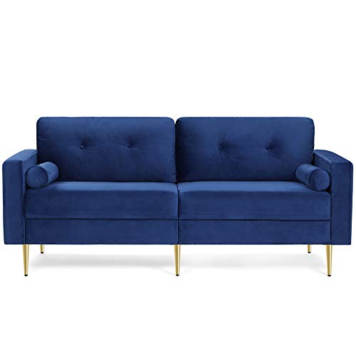VASAGLE 3-Sitzer Sofa, Couch für Wohnzimmer, Bezug aus Samt, für Wohnungen, kleinen Raum, Holzgestell, Metallbeine, einfacher Aufbau, modernes Design, 183 x 78 x 88 cm, blau LCS001Q01