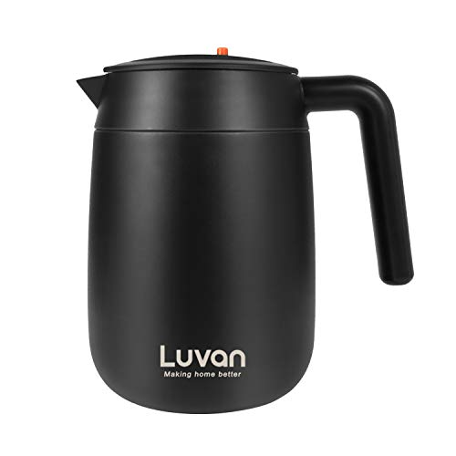 Luvan 1 Liter Vakuum isolierte Kaffeekanne mit rotem Verschluss Knopf Oben, 12 + Stunden Wärme&Kälte-Rückhaltung, für Kaffee, Tee, Getränke (Schwarz)