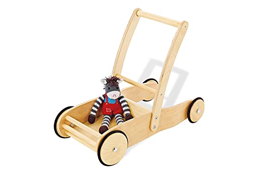 Pinolino 269376 Lauflernwagen Uli, aus Holz, mit Bremssystem, Lauflernhilfe mit gummierten Holzrädern, für Kinder von 1 – 6 Jahren, natur
