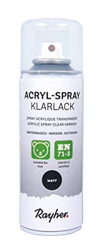 Rayher Hobby 34146000 Acryl Spray Klarlack, matt, transparent, 200 ml (1er Pack), für innen und außen,hohe Deckkraft,umweltbewusst spraylackieren,Sprühdose 200 ml - inkl. Sicherheits-Schutz-Verschluss