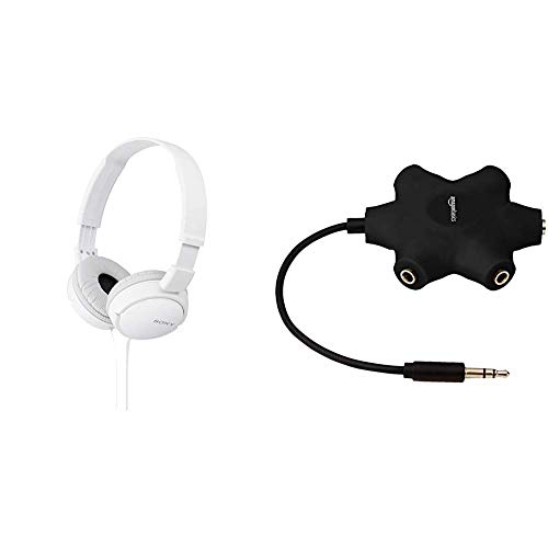 Sony MDR-ZX110/WC(AE) Faltbarer Bügelkopfhörer, weiß & Amazon Basics - 5-Wege Aux Audio-Splitter für Kopfhörer, Schwarz