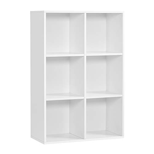 VASAGLE Bücherregal mit 6 Fächern, Holzregal, Würfelregal, Aufbewahrungsregal, 65,5 x 97,5 x 30 cm, weiß, LBC203D