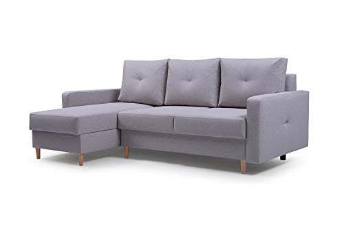 Ecksofa mit Schlaffunktion Eckcouch mit 2 X Bettkasten Sofa Couch L-Form Polsterecke Madison (Silber, Ecksofa Links)