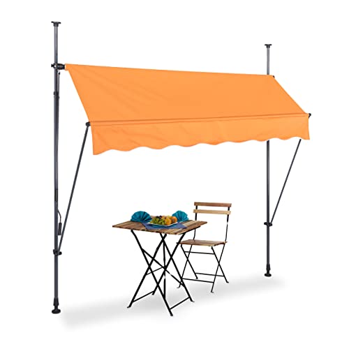 Relaxdays Klemmmarkise, 200cm breit, höhenverstellbar, Sonnenschutzmarkise Balkon ohne Bohren, UV-beständig, orange/grau