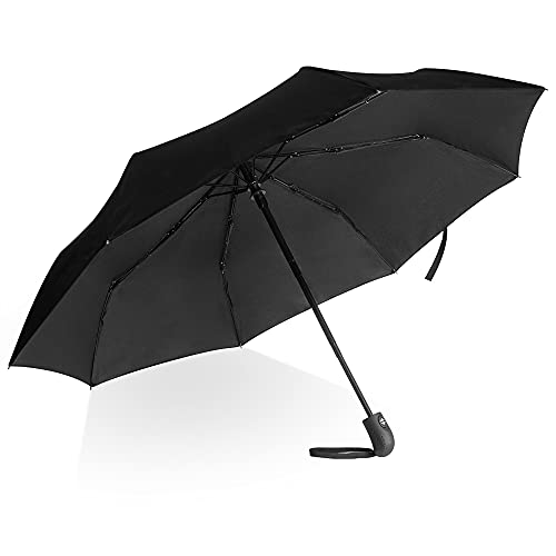 Villkin Regenschirm sturmfest mit Auf-Zu-Automatik - robuster und hochwertiger Regenschirm in schwarz für Damen und Herren - 107cm breiter Taschenregenschirm