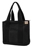 Damen Mittelgroß Handtasche Canvas Satchel Tote Bag Schultertasche Shopper für Bücher Alltag Arbeit schwarz