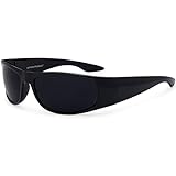 grinderPUNCH Schwarze Sonnenbrille mit super dunklen Gläsern | Reiter im Biker-Stil | Wickelrahmen (Schwarz)