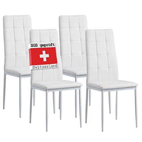 Albatros Esszimmerstühle 4er Set Rimini, Weiß - Edles Italienisches Design, Kunstleder-Bezug, bequemer Polsterstuhl - Moderner Küchenstuhl, Stuhl Esszimmer oder Esstisch Stuhl