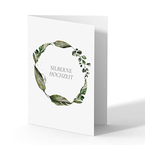 (100 x) Hochzeitseinladungen Silberhochzeit silberne Hochzeit Einladungskarte Blumenkranz