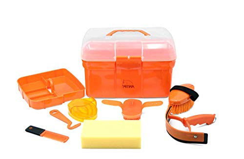 AMKA Putzbox für Kinder Putzkasten - Putzkoffer gefüllt 7 Teile - 5 Farben zur Auswahl (orange)