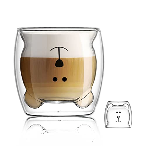 Süße Tassen Kaffee Teegläser Trinkgläser Kaffeeglas Doppelwandige Isolierglas Espressotasse Becher Geburtstagsgeschenk (Glücklicher Bär)
