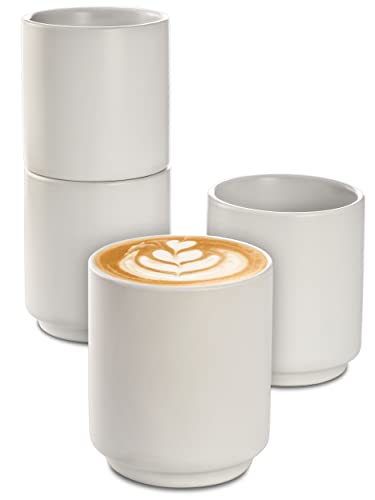 Cappuccino Tassen Keramik Weiß 4er Set - Stapelbares Design - Spülmaschinenfest - Dickwandig (200ml)