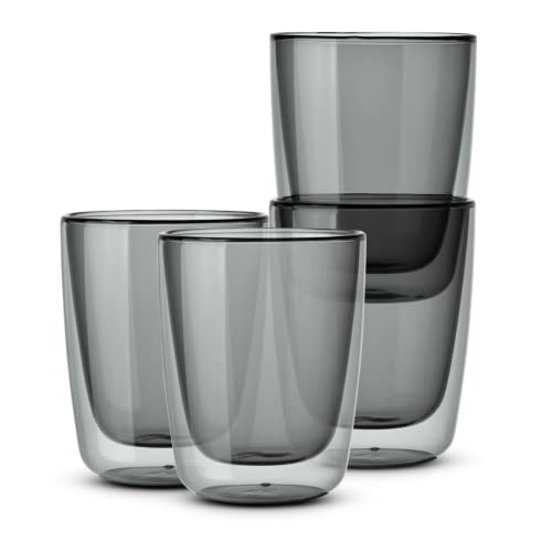 Doli Design Thermogläser | 340ml doppelwandige Gläser im 4er Set als Latte Macchiato - Cappuccino - oder Teegläser | robust, hitzebeständig & spülmaschinengeeignet (Schwarz)