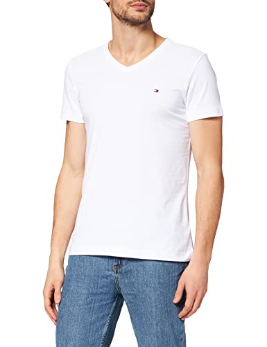 Tommy Hilfiger Herren Core Stretch Slim Vneck Tee T Shirt, Weiß (Bright White 100), S EU