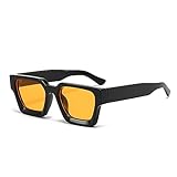WDZAYXC Vintage Rechteckige Sonnenbrille für Damen Herren Chunky Rectangle Sunglasses Retro Brille UV400 Schutz(Schwarz/Gelb)