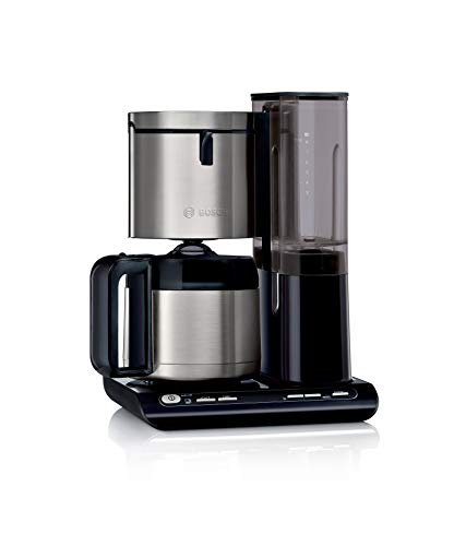 Bosch Filterkaffeemaschine Styline TKA8A683, Aroma Sensor, Edelstahl-Thermokanne 1,1 L, für 8-12 Tassen, Abschaltautomatik, Entkalkungssystem, Tropfstopp, abnehmbarer Wassertank (1 L), 1100 W, schwarz