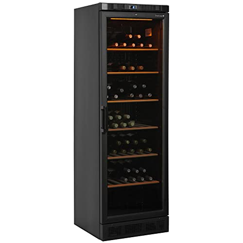 Tefcold CPV1380E Weinkühler Schwarz, 184 cm Höhe, Weinkühlschrank mit Temperaturbereich 1 bis 18 °C, LED-Beleuchtung, 118 Flaschen