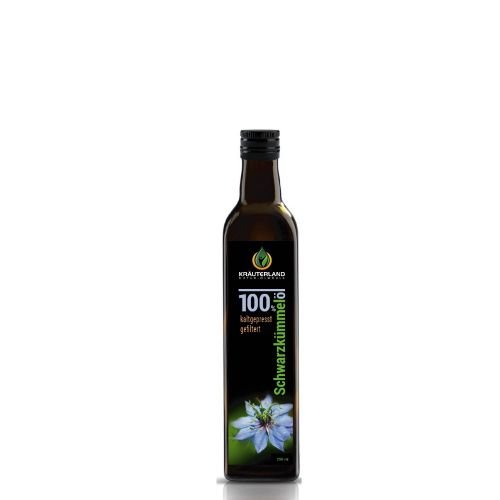 Kräuterland Schwarzkümmelöl 250ml - gefiltert, kaltgepresst, ägyptisch, 100% naturrein, mild - täglich mühlenfrisch, direkt vom Hersteller