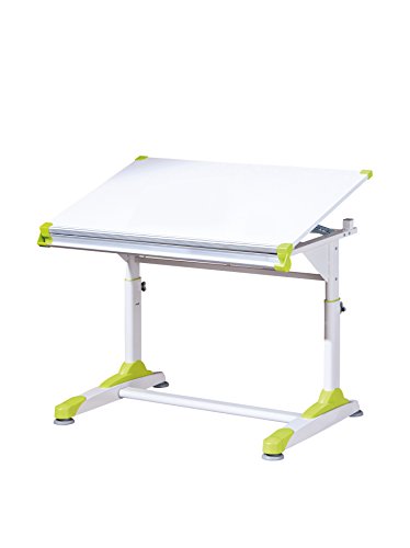 Schreibtisch mit höhenverstellbarer Kippplatte und Ablagefach aus MDF und Metall