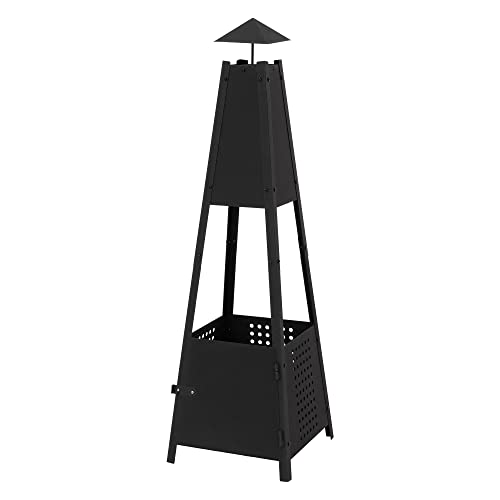 ML-Design Pyramiden Gartenkamin mit Schornstein aus Metall in Schwarz 100 cm hoch, Wetterfester Outdoor Terrassenofen/Terrassenkamin als Feuerschale oder Feuerkorb für Terrasse, Garten & Camping