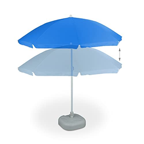 Relaxdays Sonnenschirm, Ø 180 cm, höhenverstellbar, kippbar, Balkonschirm, rund, Polyester, Stahl, Strandschirm, blau