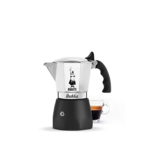 Bialetti Kaffeeautomat New Brikka, 2 Tassen (100 ml), cremiger Espresso wie in der Bar, nicht für Induktionsherde geeignet, Messbecher enthalten, Anti-Verbrühungsgriff, edles Design, Aluminium