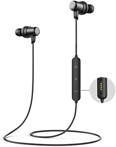 SoundPEATS Q35 HD Nackenbügel Bluetooth Kopfhörer IPX8 wasserdichte Kabellose Kopfhörer für Sport In-Ear Stereo Bluetooth 5.0 Ohrhörer mit Magnetischem Ladegerät 14 Stunden Spielzeit (Schwarz)