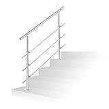 Jopassy Edelstahl Handlauf 120cm, Treppengeländer Innen und Außen, Geländer mit 3 Pfosten, für Treppen, Brüstung, Balkon