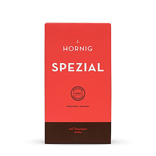 J. Hornig Kaffee gemahlen Spezial, 500g, mildes & schokoladiges Aroma, perfekt für Filterkaffee, French Press und Mokkakanne